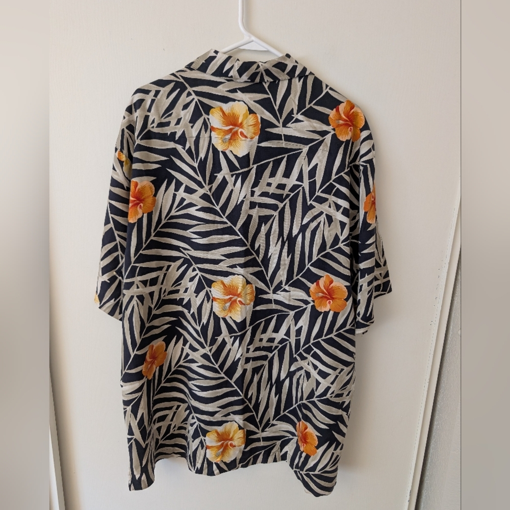 Honolulu Lulu Mens Large 100% Silk Hawaiian Shirt Black Brown Vacation Resort - Picture 5 of 6